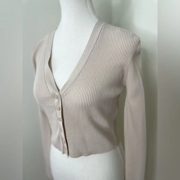 Zara Ecru Ribbed Knitted Crop Cardigan M - Picture 3 of 14